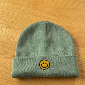Adult  Green Beanie with Smiley Face